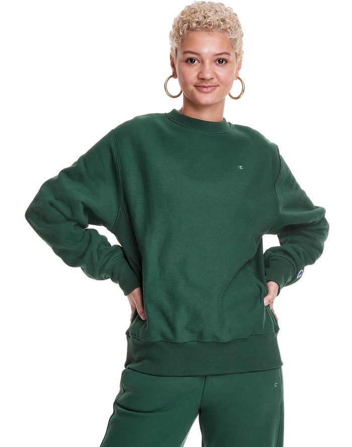 Champion Dame Sweatshirt MørkeGrøn - Reverse Weave Boyfriend Crew - Danmark KWP-064581